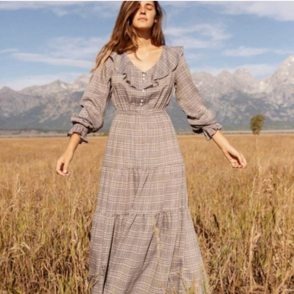 Christy Dawn The Alana Smoke Plaid Long Sleeve Plaid Dress